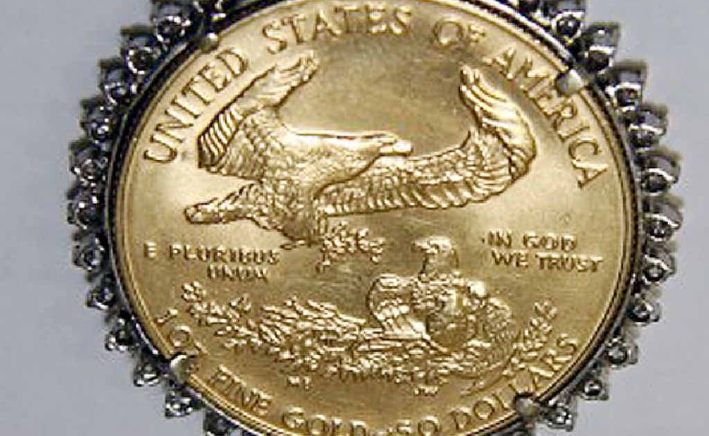A U.S. $50 gold coin is among the valuable coins included in the jewellery collection. A U.S. $50 gold coin is among the valuable coins included in the jewellery collection.